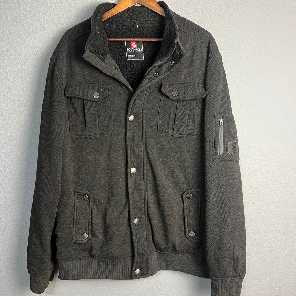 Southpole Utility Streetwear Fleece Lined Bomber Jacket Urban Zip Military‎ XXL